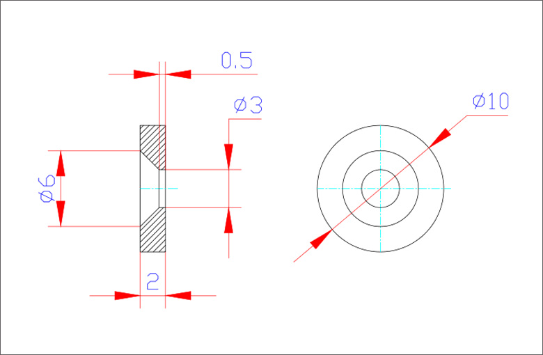 钕铁硼沉头孔磁铁图纸(圆形沉孔)